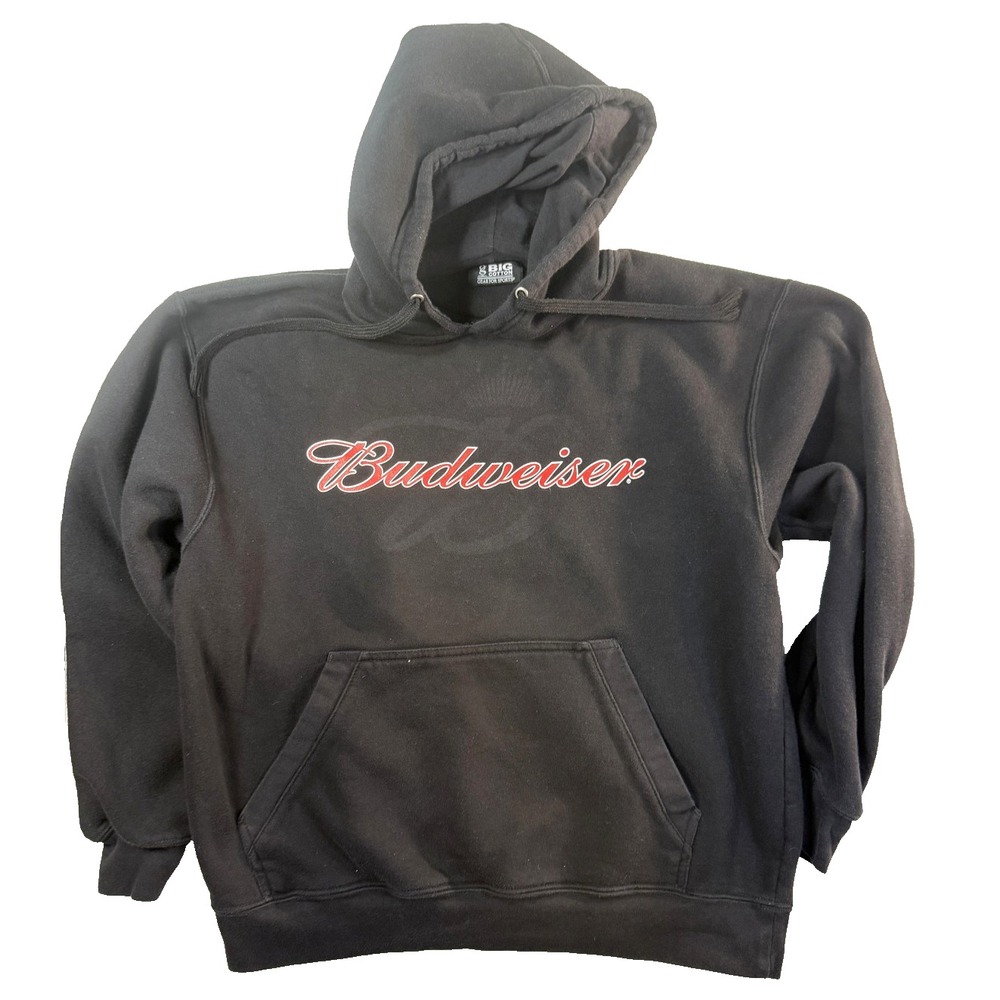 Budweiser Hoodie Mens LG Black Gear For Sports Logo Heavyweight Beer Blokecore